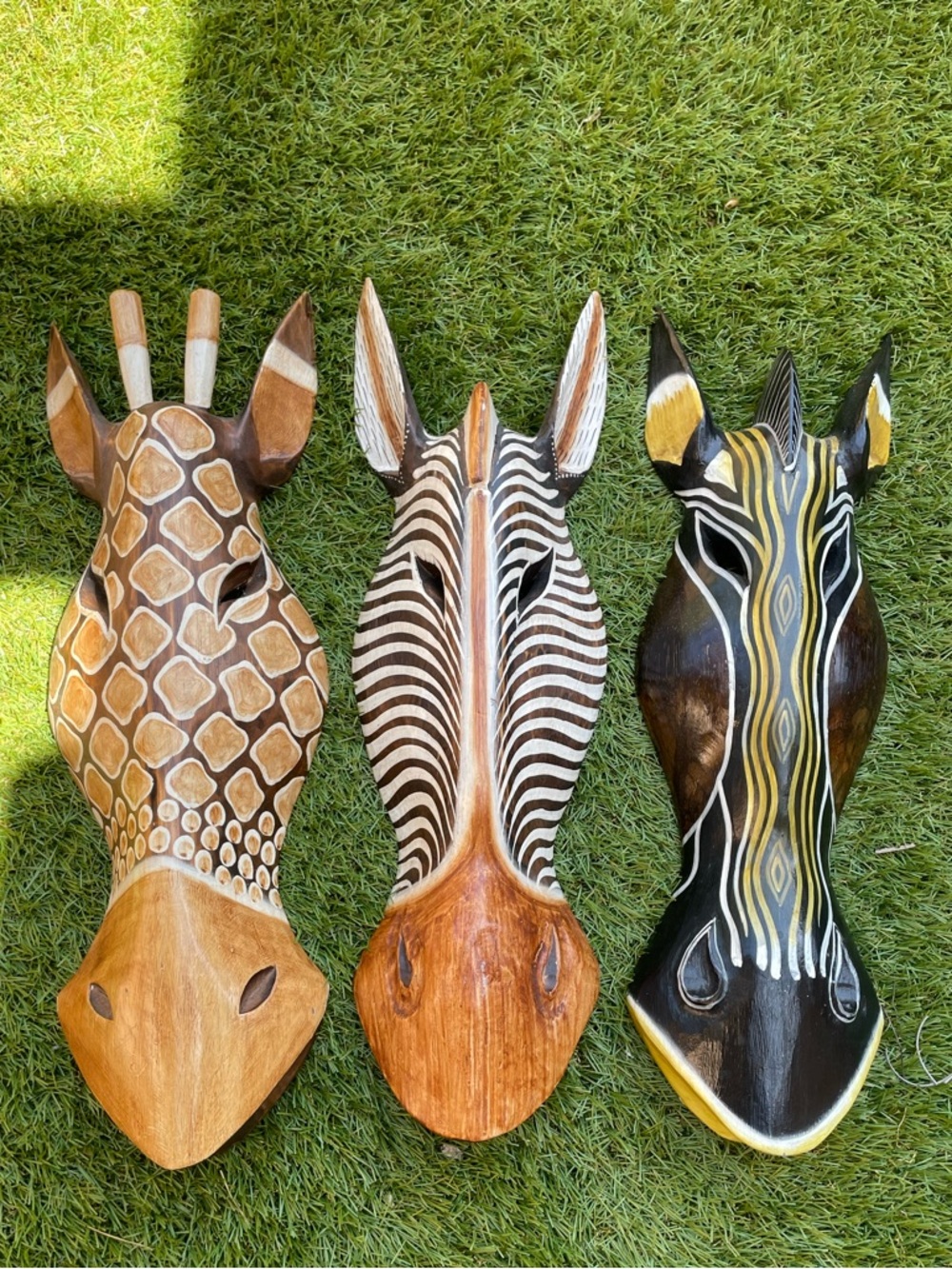 Hand-Carved African Animal Wall Mask - Set of 3